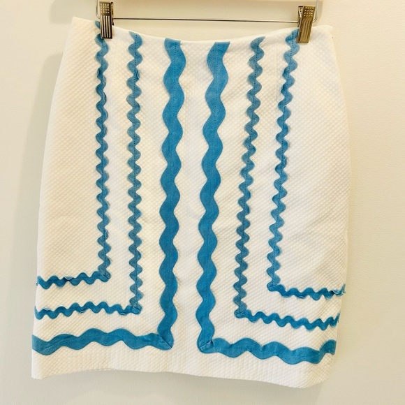 J. McLaughlin Skirt 6 Bric Brac Trim blue white quilted - Picture 2 of 10
